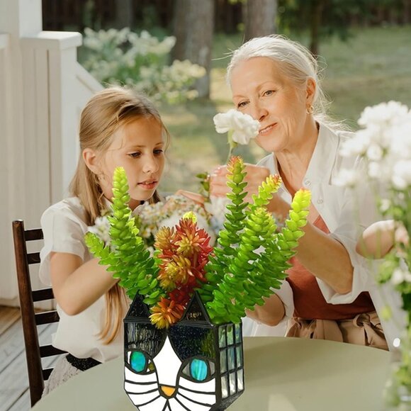 NEW Cute Cat Stained Glass Flower Pots,Indoor and Outdoor Plant Displays - Picture 5 of 8